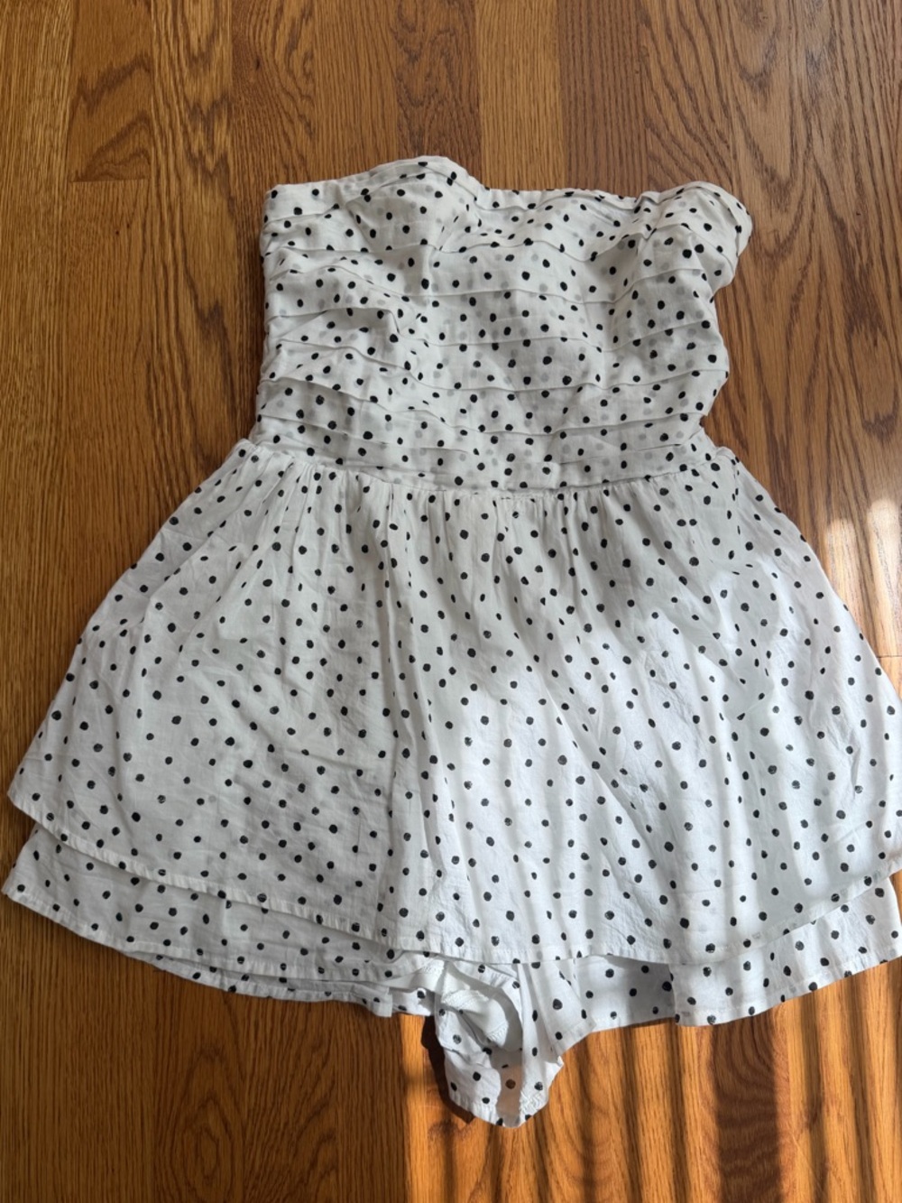 Altar'd State women’s Small White and Black Polka Dot Strapless Romper
